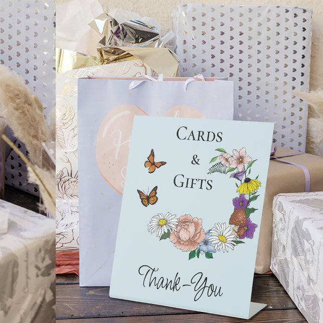 Signe De Table Fleurs sauvages Champignons bleus floraux (Créateur téléchargé)