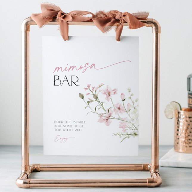 Signe De Table Fleurs sauvages rose tendre L'amour est en fleurs  (Blush pink floral mimosa bar sign)