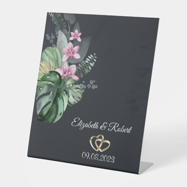 Signe De Table Fleurs tropicales Mariage foncé (Recto)