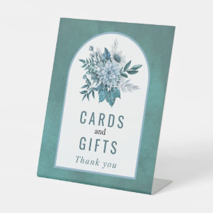 Signe De Table Fleurs turquoises et bleu aqua et mariage de feuil