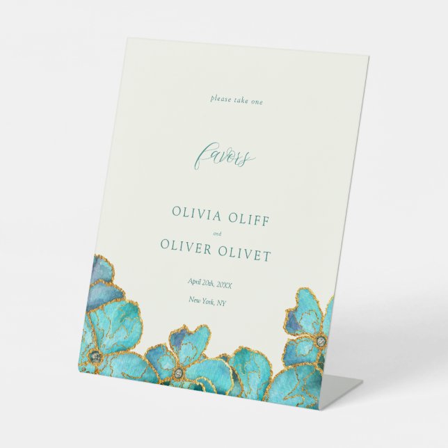 Signe De Table Fleurs turquoises Faveurs de mariage (Recto)