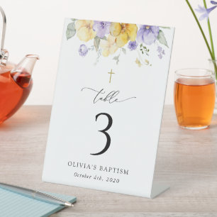 Signe De Table Fleurs violettes et jaunes, numéros de table de ba