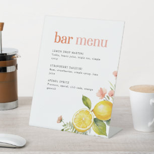 Signe De Table Floral de citron   Menu Retro Pink Cocktail Bar Ba