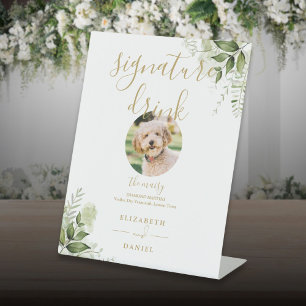 Signe De Table Floral Greenery Gold Mariage Animaux de compagnie 