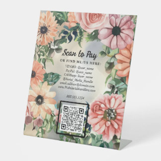 Signe De Table Floral QR code Scan To Pay Pop-Up Market Vendor
