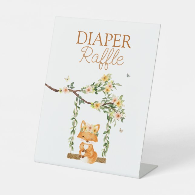 Signe De Table Floral Storybook Fox Baby shower Diaper Raffle (Recto)