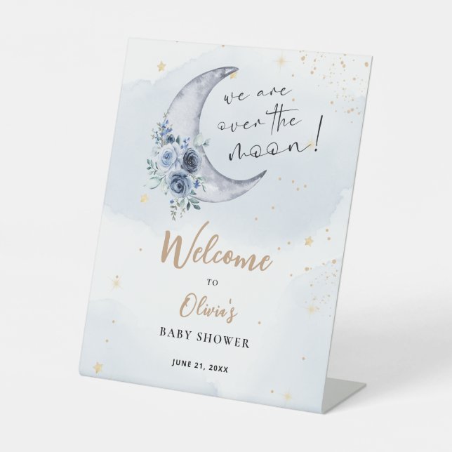 Signe De Table Floral Sur Le Baby shower Lune Accueil (Recto)