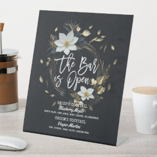 Signe De Table Floral Wreath Mariage The Bar is Open Drink Menu