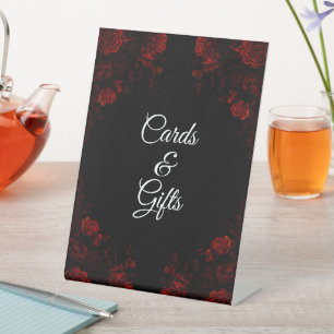Signe De Table Flore rouge profond Élégant Mariage gothique