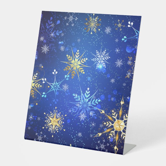 Signe De Table Fond bleu de Noël avec flocons d'or (Recto)