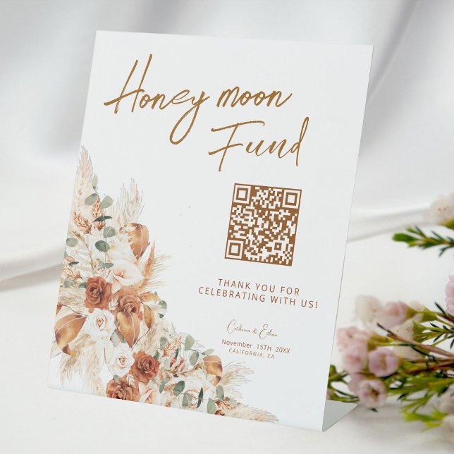 Signe De Table Fonds de lune de miel QR Mariage moderne Russe (Créateur téléchargé)
