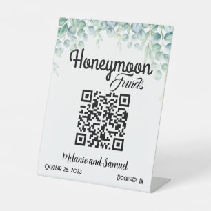 Signe De Table Fonds Lune de miel QR Code Eucalyptus Mariage