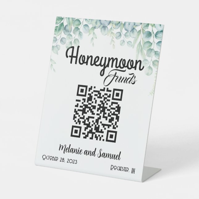 Signe De Table Fonds Lune de miel QR Code Eucalyptus Mariage (Recto)