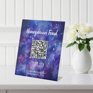 Signe De Table Fonds Lune de Miel QR Code Galaxy Starry Mariage d