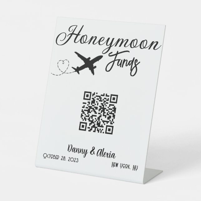 Signe De Table Fonds Lune de miel QR Code Mariage Avion (Recto)