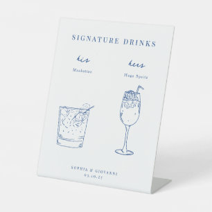 Signe De Table Français Blue Minimalist Mariage Signature Boisson