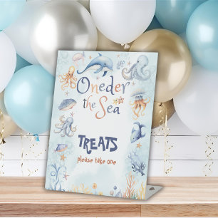 Signe De Table Friandises bleu Oneder la mer 1er anniversaire