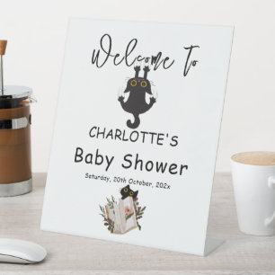Signe De Table Funny Chat noir et Baby shower du livre Bienvenue