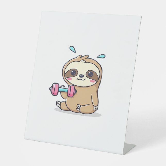 Signe De Table Funny Chibi Sloth Workout  Cute Kawaii Gym Cartoon (Recto)