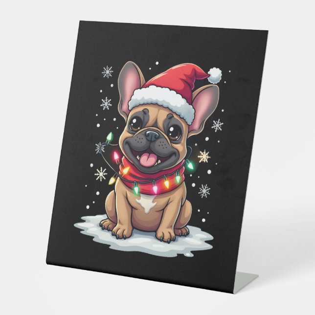 Signe De Table Funny French Bulldogs Christmas Santa Hat Lights S (Recto)