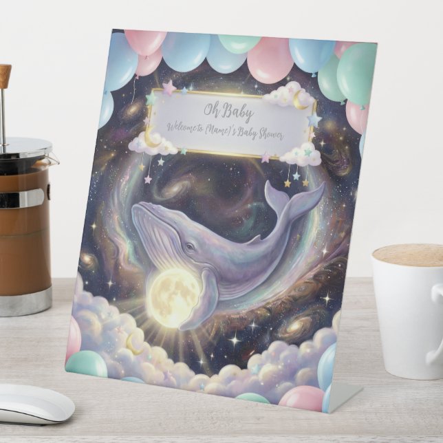 Signe De Table Galaxy Whale Baby Shower Welcome Sign (In SItu)