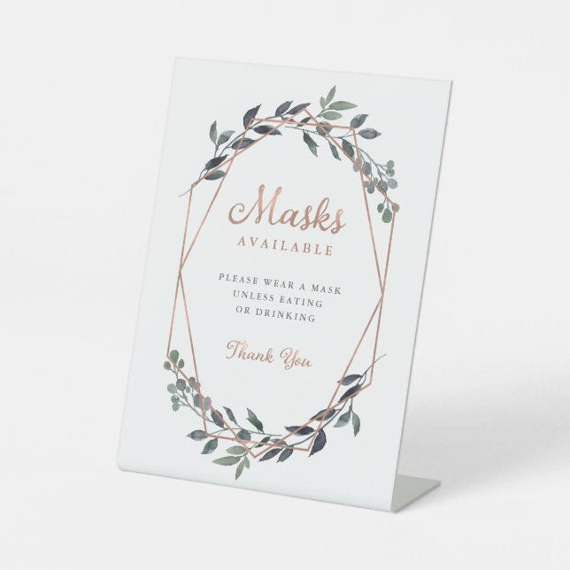 Signe De Table Geo vert | Mariage rose Gold | masques en tissus (Recto)