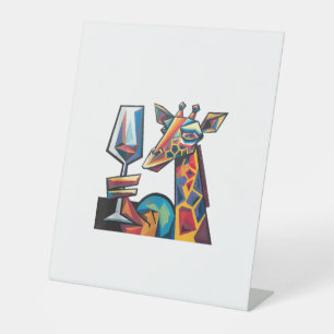 Signe De Table Girafe colorée drôle buvant du vin rouge Cubisme A
