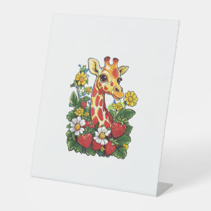 Signe De Table Girafe Fraises et Fleurs Graphique Girafe Mignon