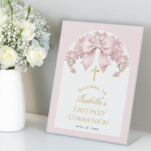 Girl First Communion Pink Bow Floral Arch Welcome
