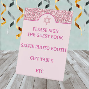 Signe De Table Glam Pink Créez votre propre Bat mitzvah élégant
