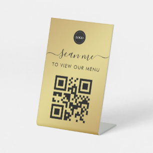 Signe De Table Gold Contactless Scan Me Qr Code Menu Logo Marqué