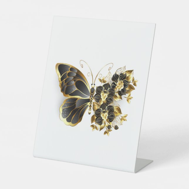 Signe De Table Gold flower Butterfly with Black Orchid (Recto)