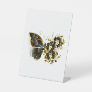 Signe De Table Gold flower Butterfly with Black Orchid