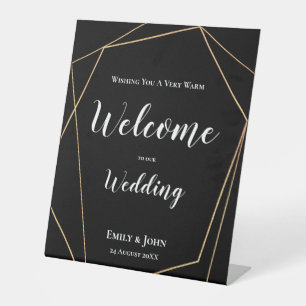 Signe De Table Gold Géométrique Bienvenue au Mariage Blanc sur No
