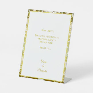 Signe De Table Gold Green Damask Wedding Guest Amenity 