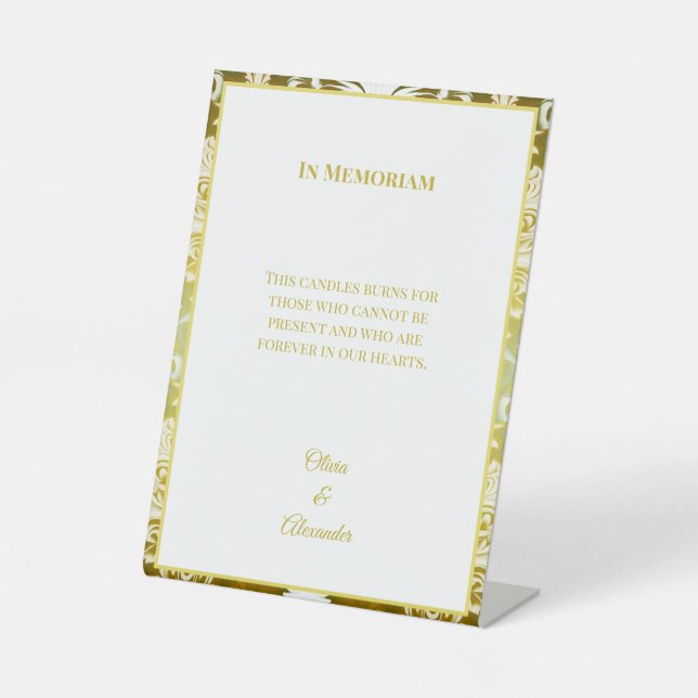 Signe De Table Gold Green Damask Wedding In Memoriam (Recto)