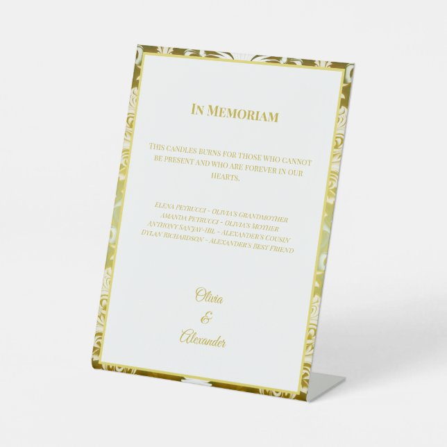 Signe De Table Gold Green Damask Wedding In Memoriam (Recto)