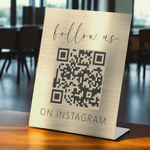 Signe De Table Gold Minimalist QR Code Suivez-nous sur Instagram