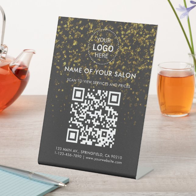 Signe De Table Gold Parties scintillant Salon Business QR Code et (In SItu)