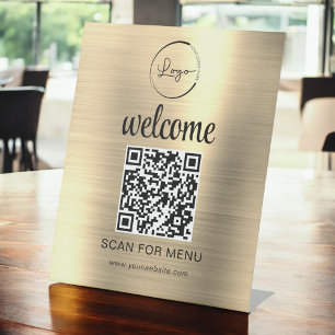 Signe De Table Gold personnalisé QR Code Menu Texte Entreprise mo