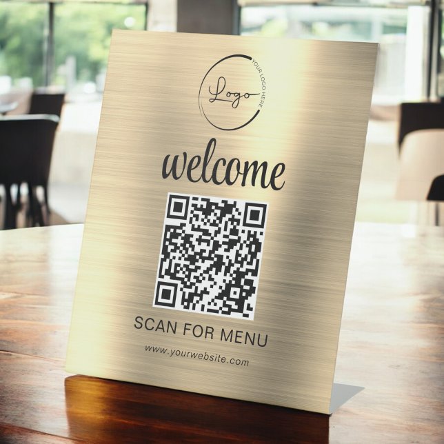 Signe De Table Gold personnalisé QR Code Menu Texte Entreprise mo (Créateur téléchargé)