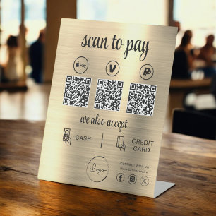 Signe De Table Gold QR Code de l'analyse de paiement pour payer L
