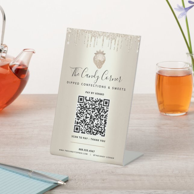 Signe De Table Gold QR Code Payer ici Parties scintillant de frai (In SItu)