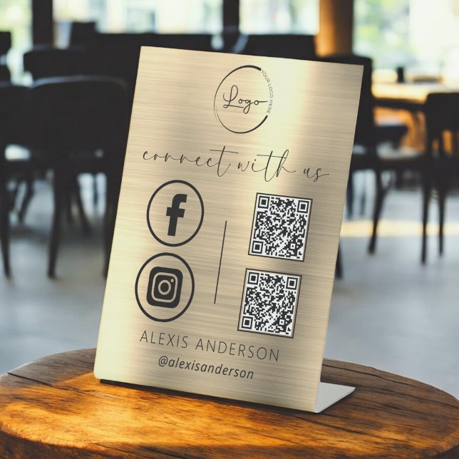 Signe De Table Gold QR Connect With Us Business Logo Médias socia (Créateur téléchargé)