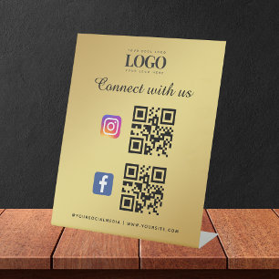Signe De Table Gold Social Media Qr Code Logo Facebook Instagram