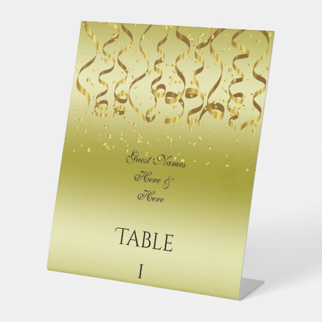 Signe De Table Gold Streamers & Confetti Numéro de table d'annive (Recto)
