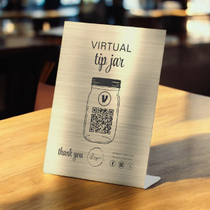 Signe De Table Gold Virtual Tip Jar QR Code Logo Blanc