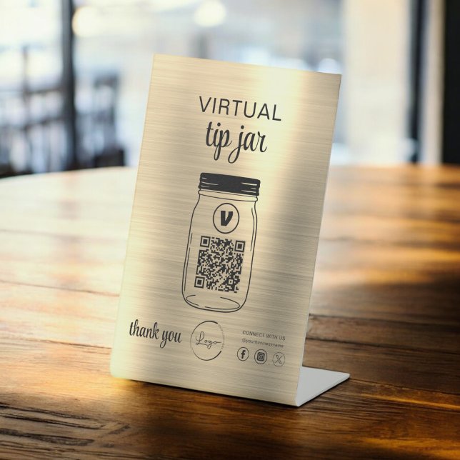 Signe De Table Gold Virtual Tip Jar QR Code Logo Blanc (Créateur téléchargé)