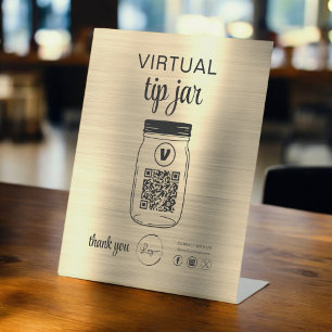 Signe De Table Gold Virtual Tip Jar QR Code Logo Blanc