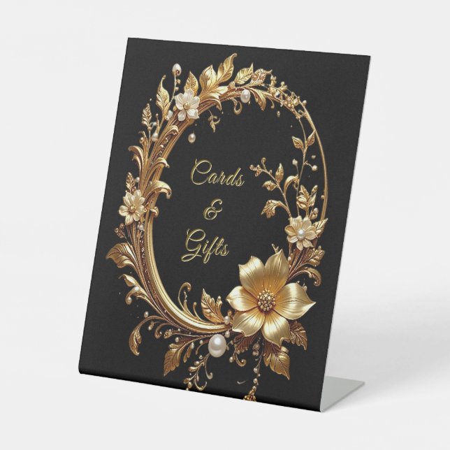 Signe De Table Golden Floral Ornate Frame Tabletop Signs (Recto)